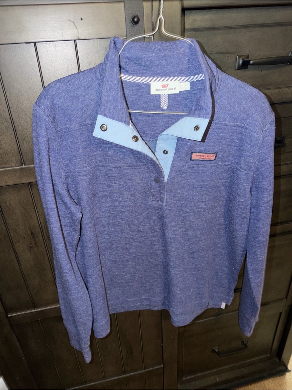 Vineyard Vines Women's Heather Blue Pullover with Light Blue Placket